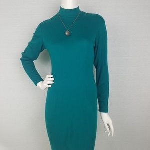 California Gold Rush teal mock-turtleneck dress